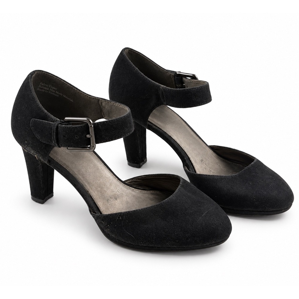 Vintage Y2K Black Faux Suede Mary Jane Block Heel Pumps Women's Size 9